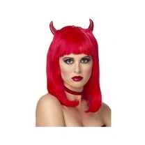 Adult Bright Red Devil Wig With Horns