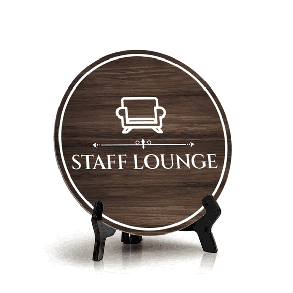 Staff Lounge Circle Table Sign with Acrylic Stand (5x5") | Business Workplace Staff Break Room Sign