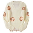 thumbnail image 6 of Hpapadks Womens Sweaters Pumpkin Pattern Pullover Sweaters Knitted Trendy Hem Drop Shoulder Stylish Top Womens Sweater Beige L, 6 of 6