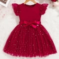 thumbnail image 2 of ZACPNCV Girl Sparkly Sequins Star Dress Flutter Sleeve Tulle Tutu Teen Girl Birthday Dress Kids Wedding Christmas Outfits Red 9-10 Years, 2 of 9