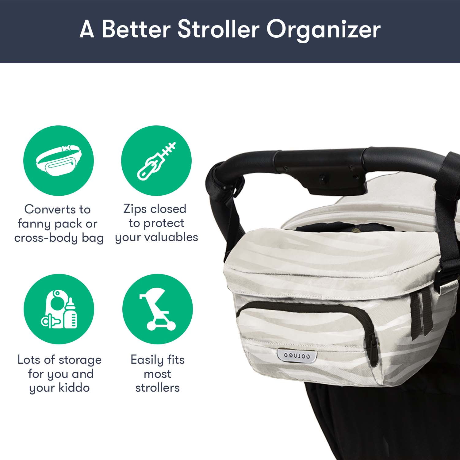 Colugo - The On the Go Organizer, Designed to Fit Stroller, Dune Zebra