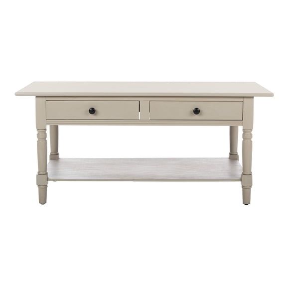 Vintage Grey Farmhouse Coffee Table With 2 Drawers And Lower Shelf