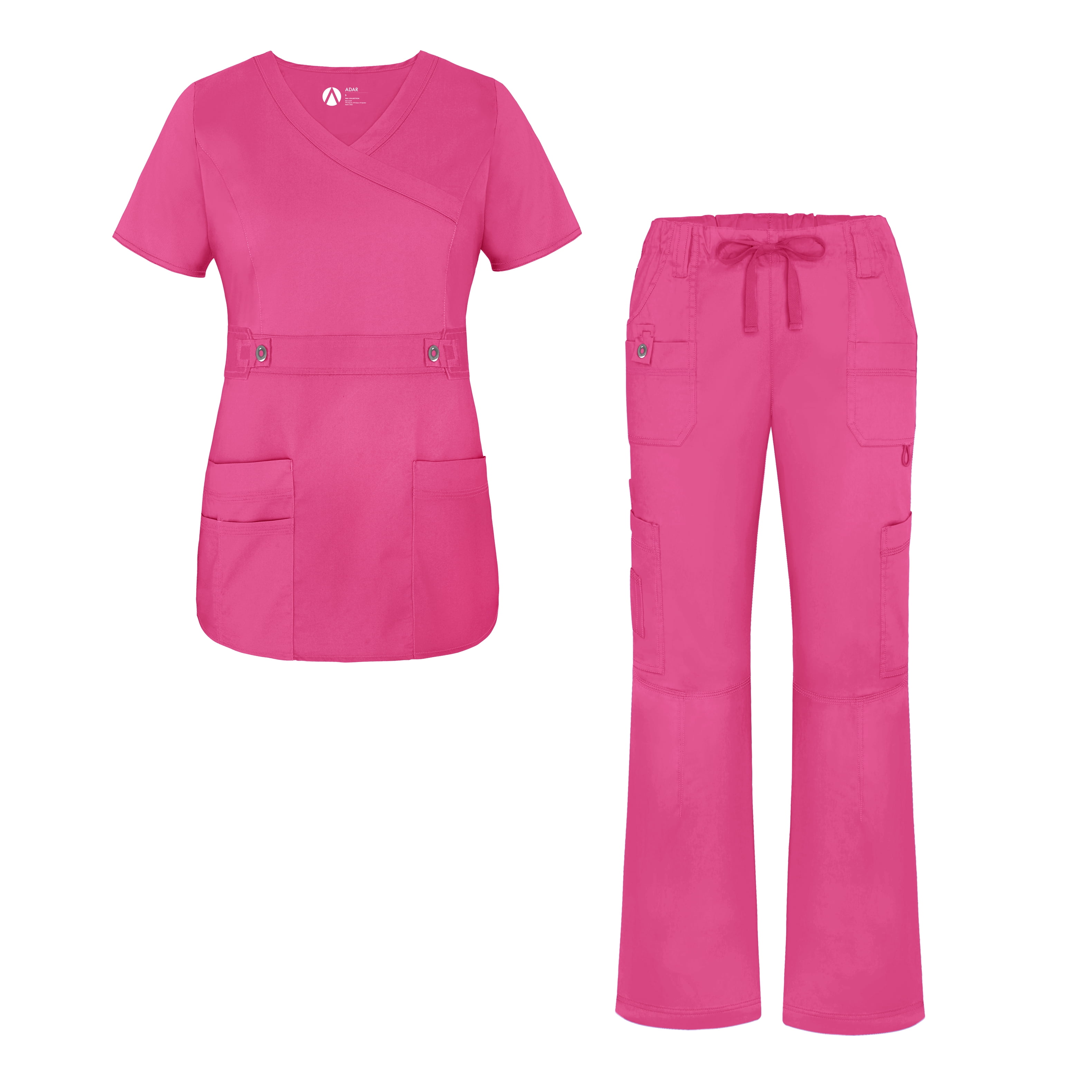 Adar Adar Uniforms Women's Scrub Set Crossover Top and Multi Pocket
