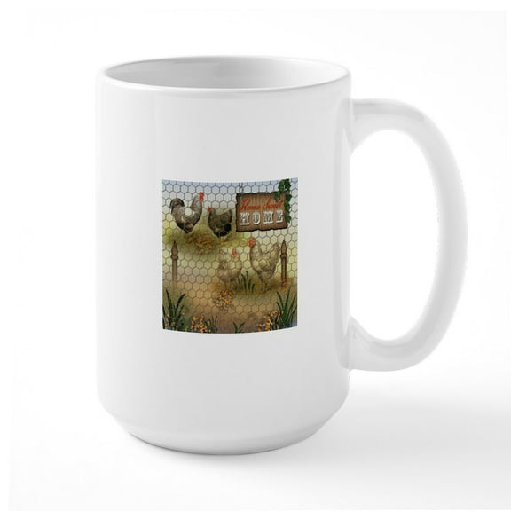 CafePress - Home Sweet Home Chickens And Roosters Mugs - 15 oz Ceramic Large White Novelty Mug