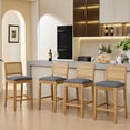 thumbnail image 3 of French Country Bar Stools Set of 2, Grey Rattan Counter Height Stools, Linen Upholstered, Farmhouse Wooden Barstools with Cane Back, Kitchen Island Chairs, Sillas para Barra de Cocina (Gray, 2 Pcs), 3 of 7
