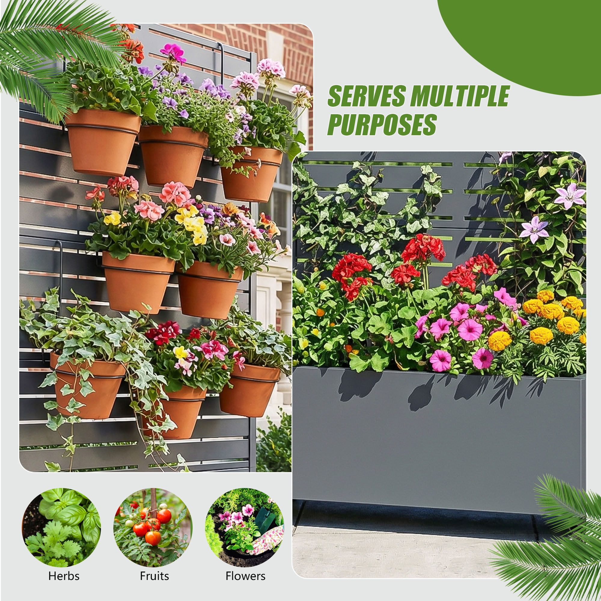 MAYEERTY 5 Panels Outdoor Metal Planter Box, Durable Weather-Resistant Planter, Decorative Metal Flower Box for Patio, Balcony, Garden