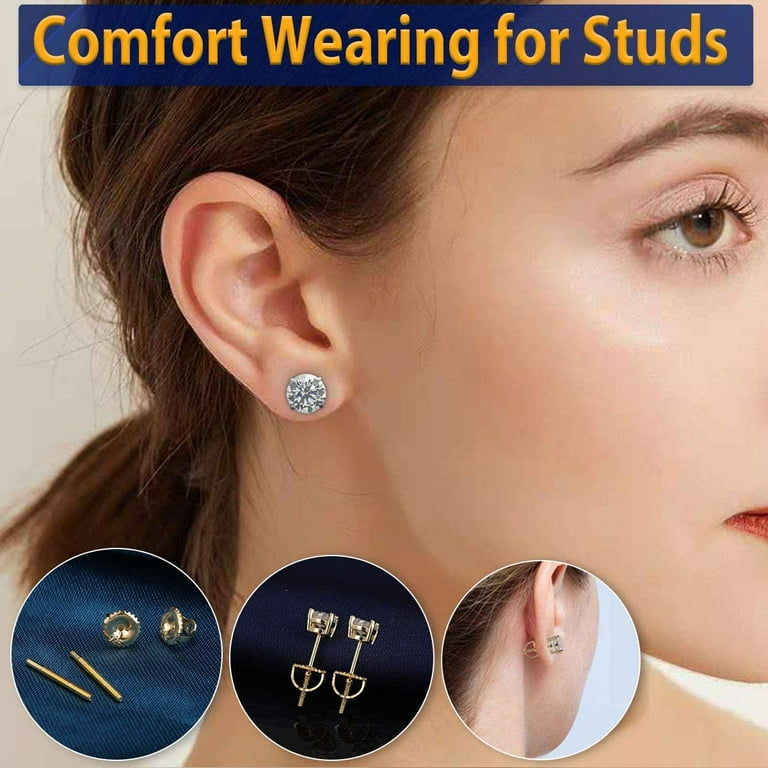  2 Pairs14k Gold Screw Earring Backs Replacements,925 Sterling  Silver Screw On Earring Backs for Studs Secure Hypoallergenic Screw Backs  for Earrings Fit Threaded Post 0.032