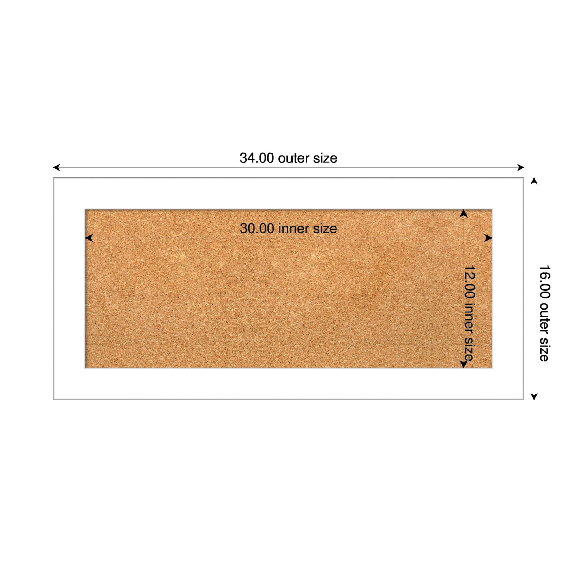 Amanti Art Natural Cork Board Framed Wedge White Bulletin Board 34 in. x 16 in.