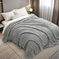 thumbnail image 6 of PHF Fluffy Sherpa Blanket Queen Size, Ultra Soft 510GSM 3D Jacquard Thick Shaggy Fleece Plush Blanket for Sofa Bed, Grey, 90"x90", 6 of 9