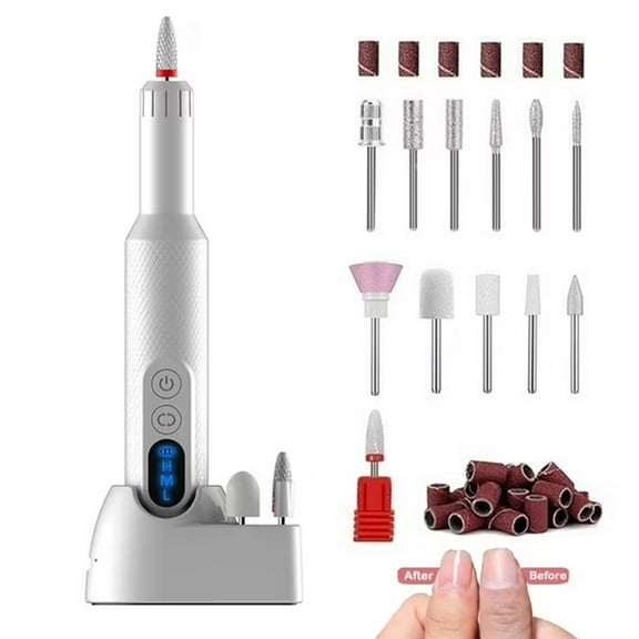 Wiher Electric Nail Drill Kit, Professional Nail Drill with 12 Drill Bits 1800RPM Rechargeable 3-speed Adjustment for Manicures Buffing Polishing Trimming,White