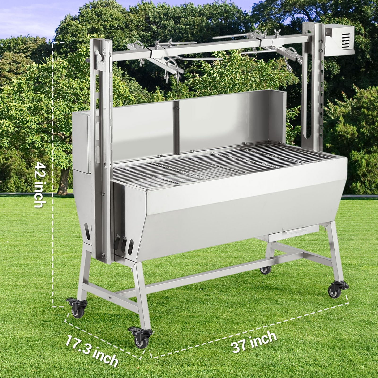 Kicctian Stainless Steel Electric Rotisserie Charcoal Grill – 60kg/132lb Capacity, 50W Motor, Baffle & Fire Pit, Outdoor Roaster for Whole Pig, Lamb, Turkey, Perfect for BBQ & Camping