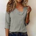 thumbnail image 7 of Royisotas Womens Cotton Linen Shirts Summer Trendy Shirts 3/4 Sleeve Square Neck Blouses Button Down Casual Tops, 7 of 7