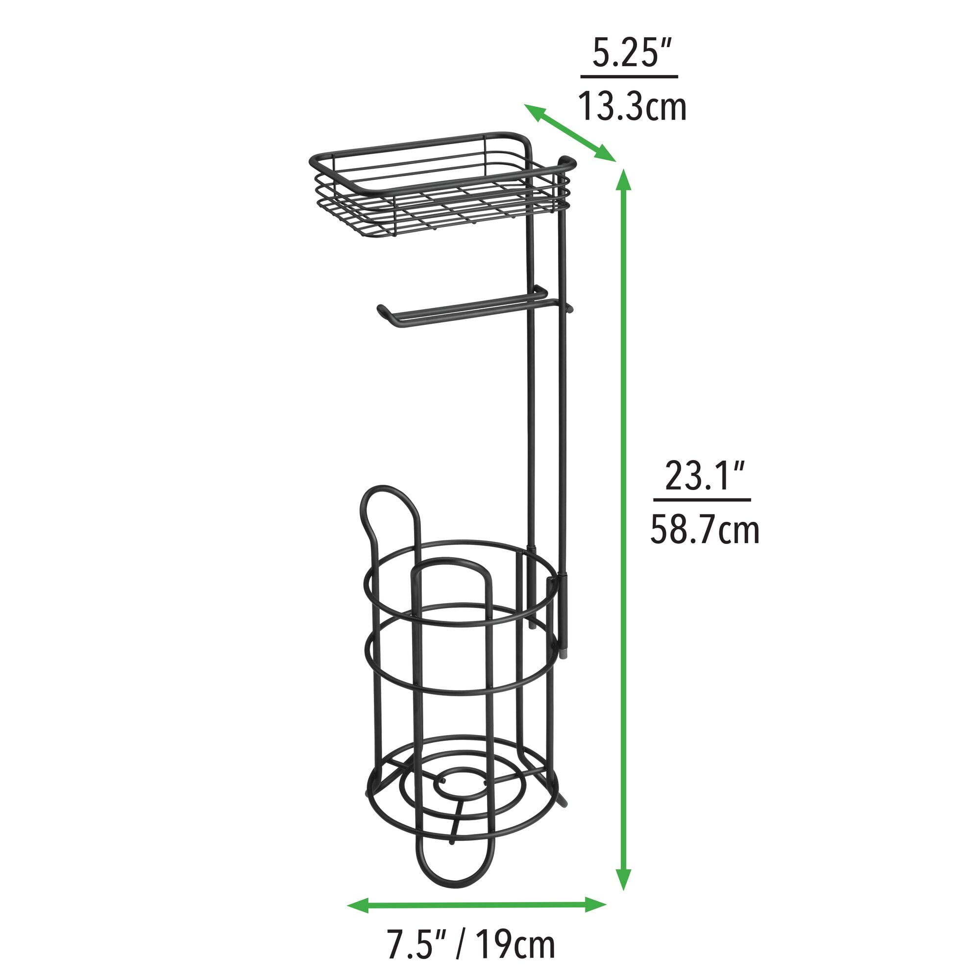 mDesign Steel Free Standing Toilet Paper Holder Stand and Dispenser, Matte Black