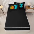 thumbnail image 4 of Metsweet Happy Birthday Dinosaur Zipper Twin Comforter Sets with Fitted Sheet and 2 Pillowcases, Number 67 Party Zipper Bedding Set, Green Orange,4-Piece,Black Reversible, 4 of 6