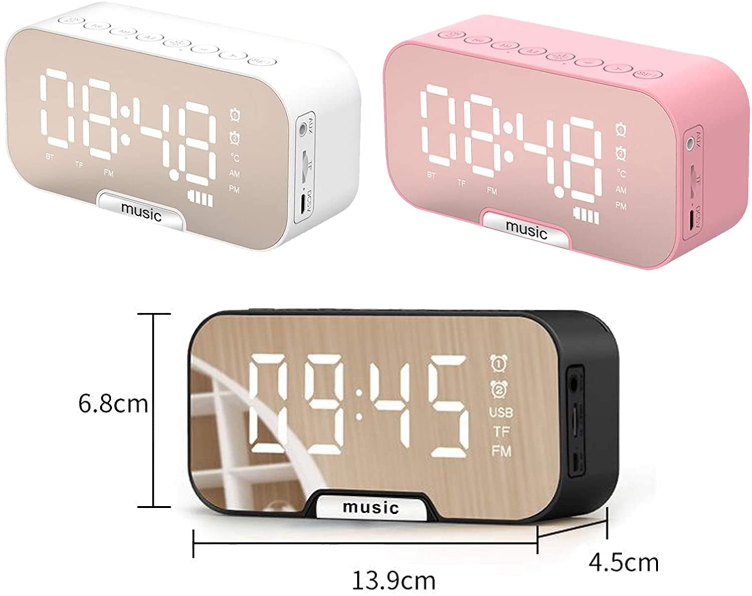 Digital Alarm Clock Radio, 5.5” Large LED Display with 3 Brightness