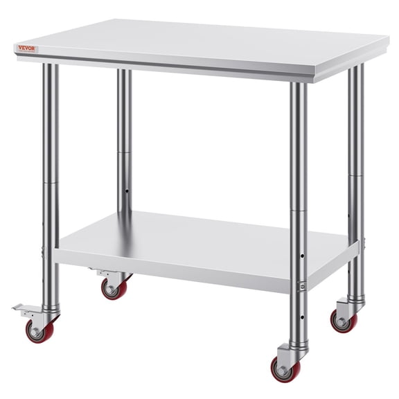 36x24 Inch Stainless Steel Commercial Work Table with 4 Wheels Heavy Duty Food Prep Worktable for Kitchen Restaurant