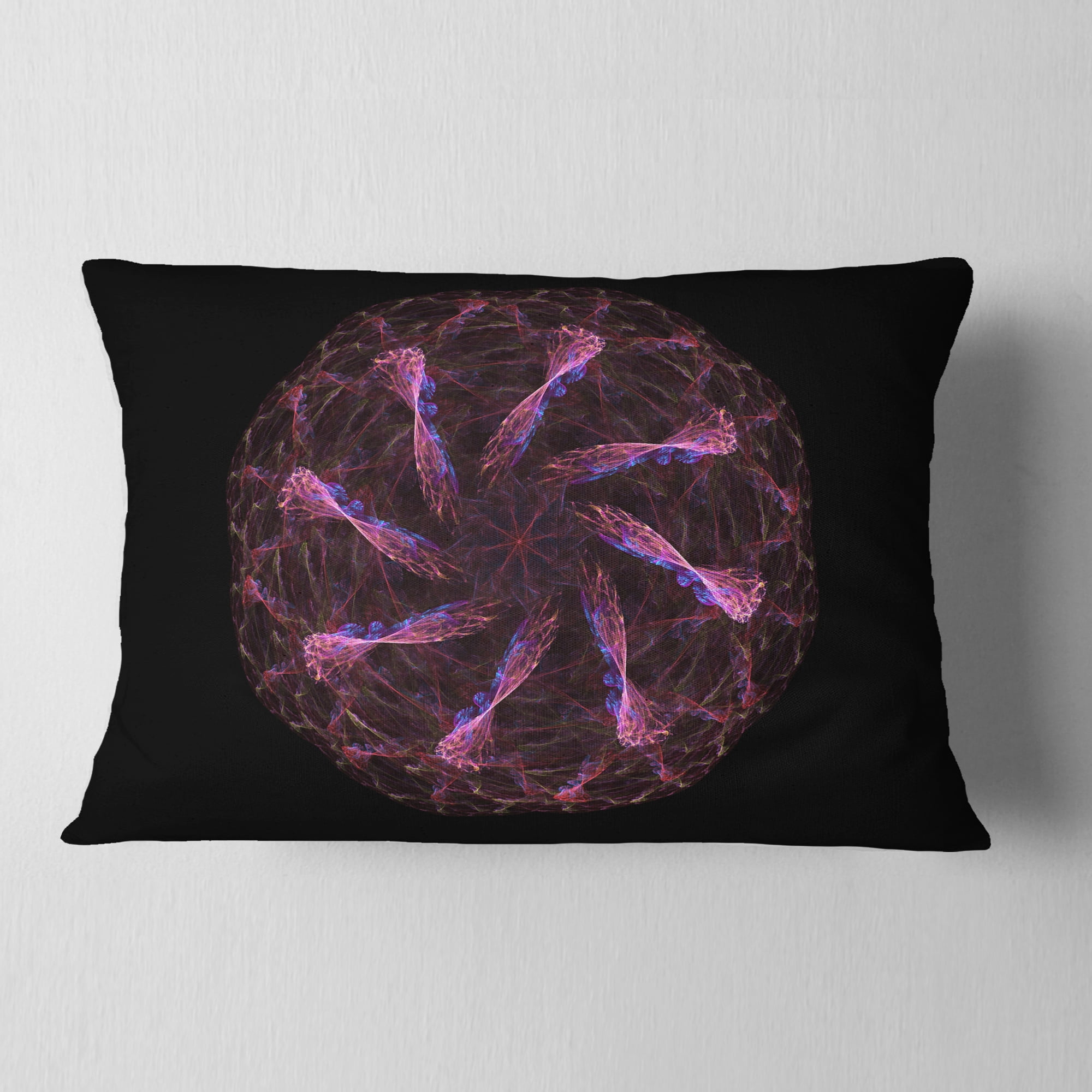Designart Glowing Purple Radial Fractal Flower Art - Floral Throw Pillow - 12x20