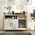 thumbnail image 2 of Gymax Large Litter Box Enclosure Cat Wooden Storage Cabinet with 2 Doors Marble White, 2 of 10