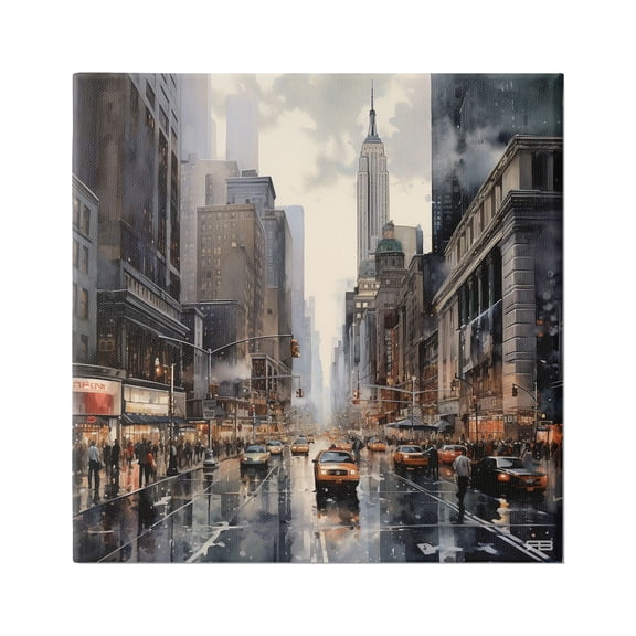 Stupell Industries Taxis in Urban City Transportation Painting Gallery Wrapped Canvas Art Print Wall Art, 24 x 24
