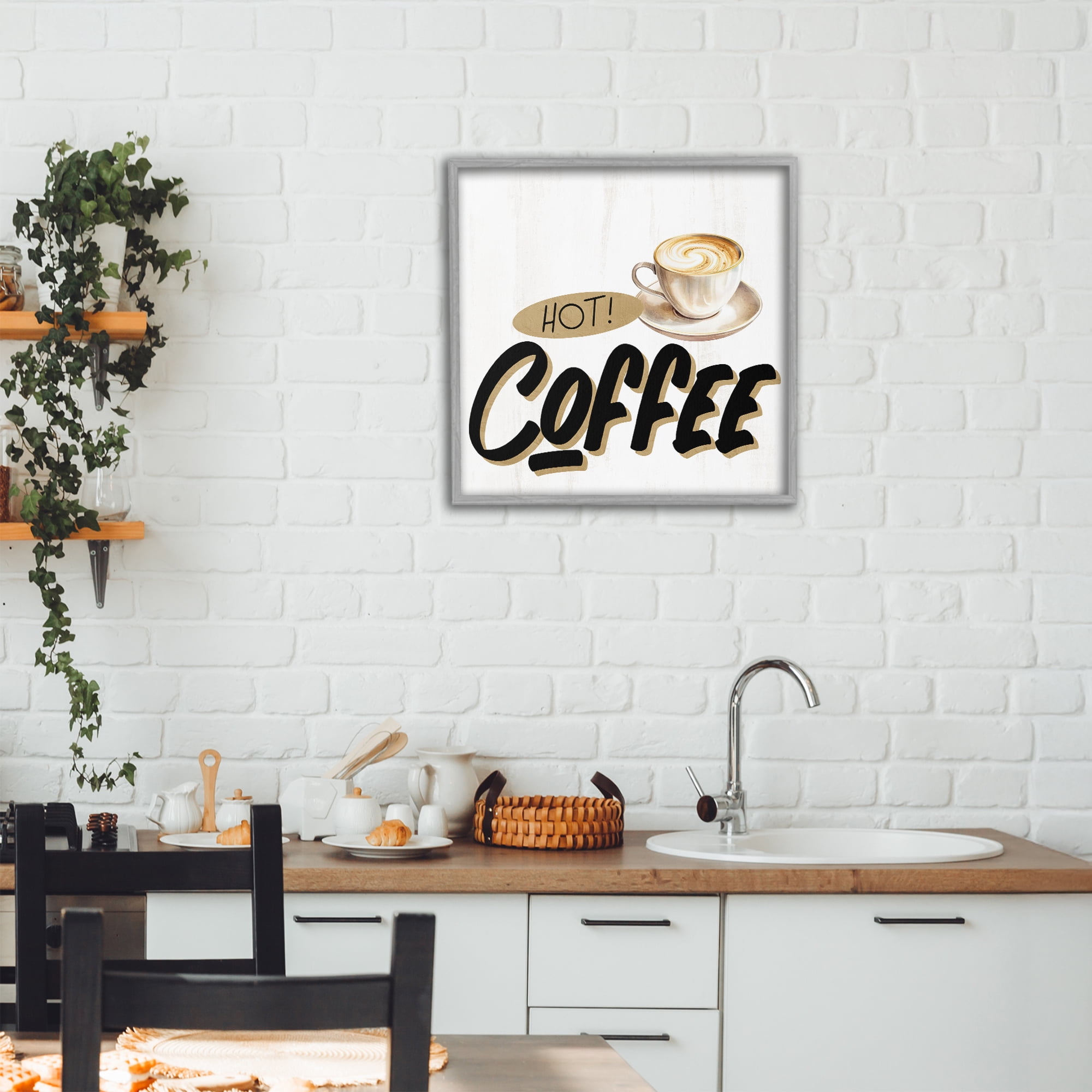 Stupell Industries Retro Fresh Hot Coffee Gray Framed Giclee Art, design by Kim Allen