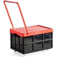 thumbnail image 1 of Foldable Storage Bins with Lids Plastic Collapsible Storage Box Portable Stackable Grocery Books Container Folding Latching Storage Crate with Removable Pulley and Pull Rod (Pink  M), 1 of 4