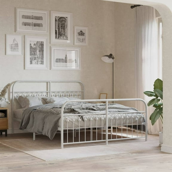 vidaXL Metal Bed Frame without Mattress with Footboard White 59.1"x78.7"