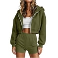 thumbnail image 5 of Stamzod Women's Cropped Hoodie Fall Winter Long Sleeve Zip Up Hoodie Women Athletic Running Crop Jackets with Hood Army Green M, 5 of 7