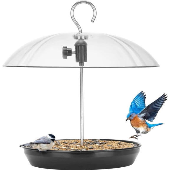 Weatherproof Hanging Wild Bird Feeder, Practical Metal Feeding Tray with Rain Shield for Outdoor Garden Bird Watching Use