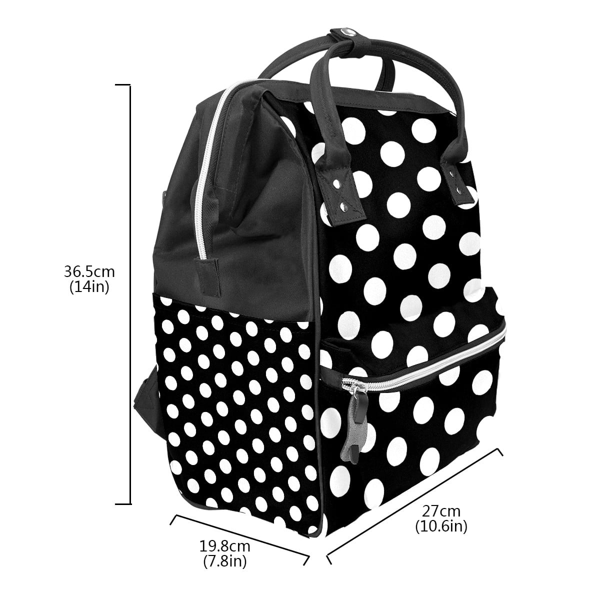 Women Backpack Diaper Bag Baby Nappy Bag, Black White Polka Dot Casual Travel Back Pack, Lightweight Maternity Large Capacity Stylish Outdoor Tote Bag for Men Women Mommy Dad Baby Boy Girl