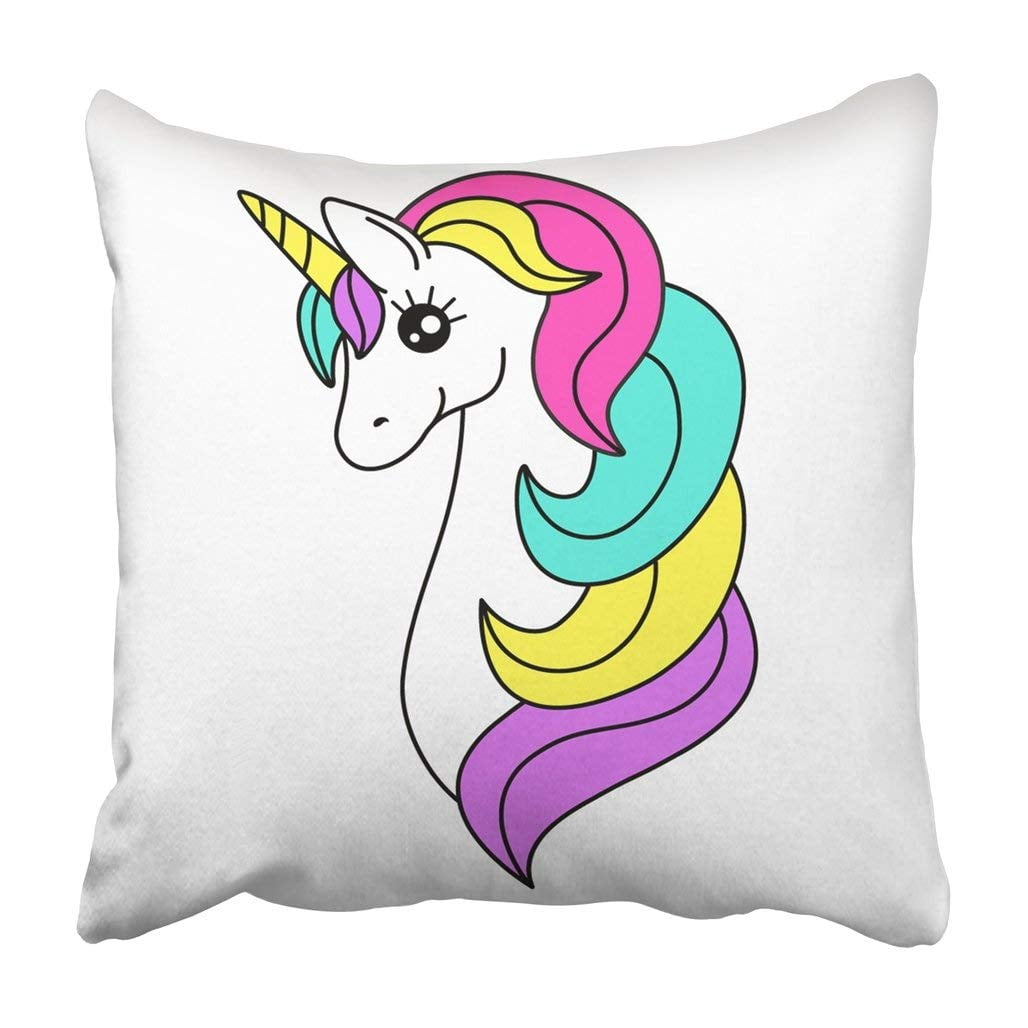 Bpbop Bpbop White Head Cute Childish Cartoon Character As Magic Rainbow Hair Unicorn Drawing Pretty Pillowcase 18x18 Inch Walmart Com Walmart Com