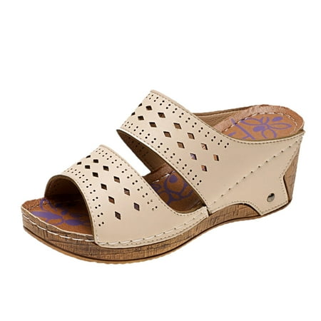 

Skary Orthotic Comfort Dual Strap Sandals With Arch Support For Comfortable Walk Hollow Open Toe Wedges Roman Womens Sandals