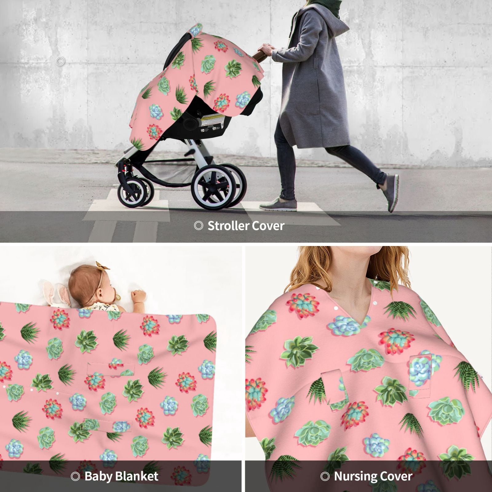 Car Seat Cover Baby - Succulents pink Breathable Infant Car Seat Cover for Baby Carseat, Lightweight Comfort Baby Essentials Must Haves Newborn Stuff for Girl Boy
