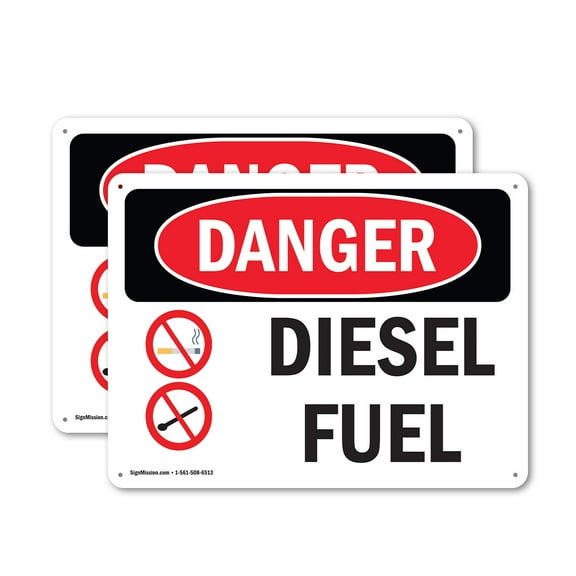 (2 Pack) Diesel Fuel OSHA Danger Sign 18 Inch X 12 Inch Indoor / Outdoor Rust-Free Aluminum Metal Signs for Workplace, Workshop, and Construction Site, Made in the USA