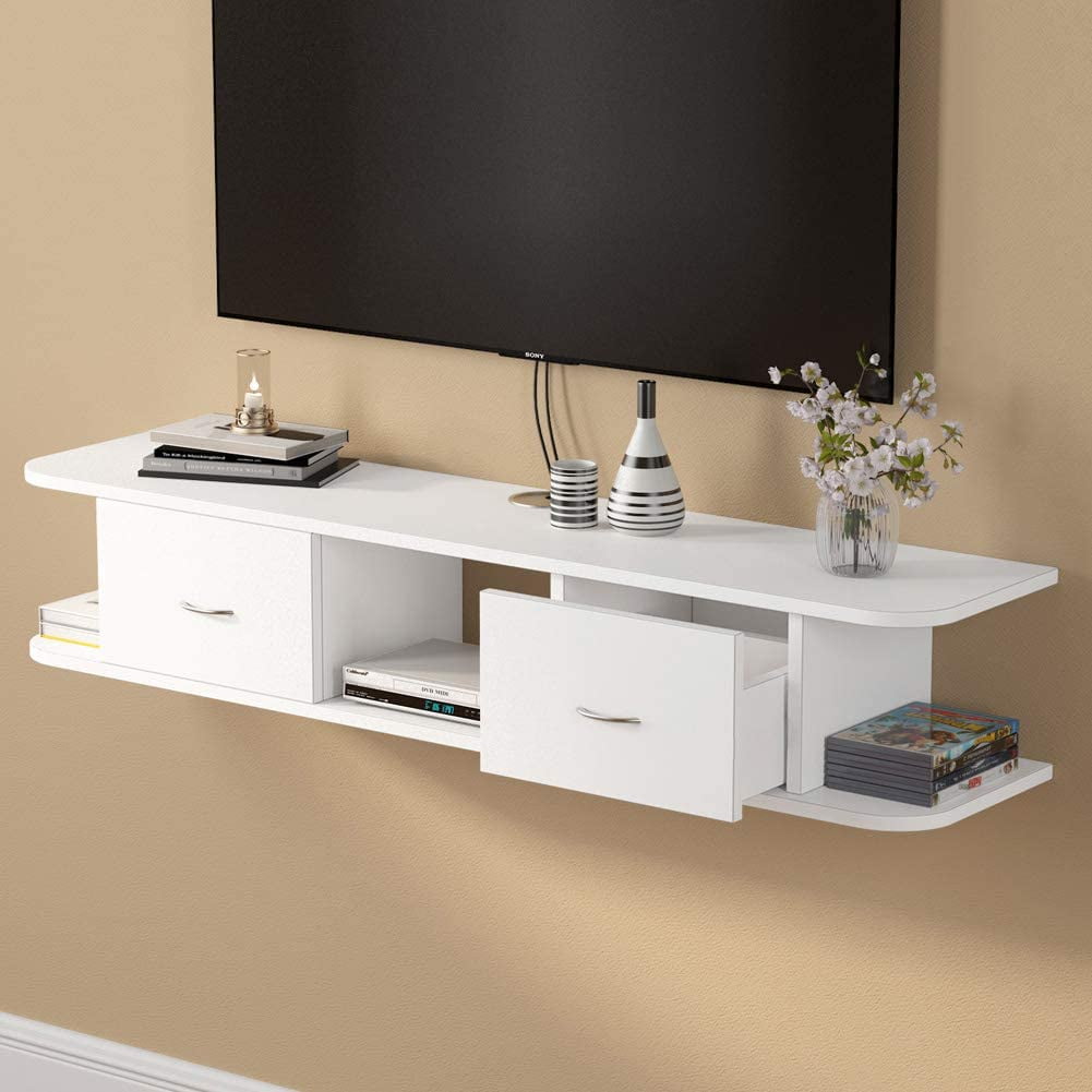 Tribesigns Floating Tv Shelf White, Mounted Tv With Floating Shelves