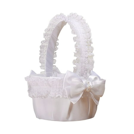 Wedding Flower Girl Basket Lace Bowknot Bride Basket For Bridal