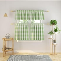 3 Pc Cotton Classic Country Farmhouse Kitchen Window Curtain -Mint Green & White Buffalo Check Tier & Valance Set, 54" x 18" / 27" x 36"