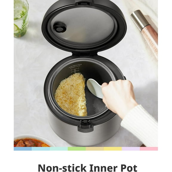 Compact Rice Cooker 6-in-1 Multi Cooker Stainless Steel Slow Steamer Saute Warmer 2QT 8 Cups Brown Quinoa Oatmeal