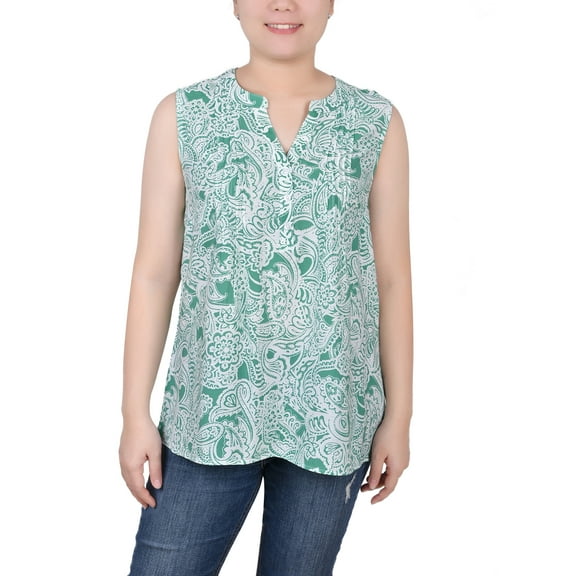 NY Collection Women's Petite Sleeveless Pintucked Blouse