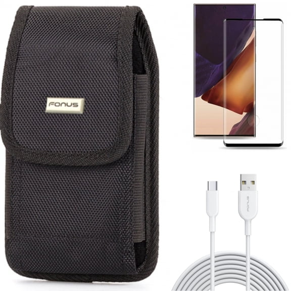 6ft USB-C Cable & Case Belt Clip & Screen Protector for Samsung Galaxy Note 20 Ultra (6.9") - Combo with Type-C Fast Charger & Swivel Holster & Tempered Glass (Fingerprint Unlock)