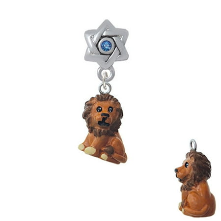 - Resin Tan Lion - Star of David with Blue Crystal Charm Bead