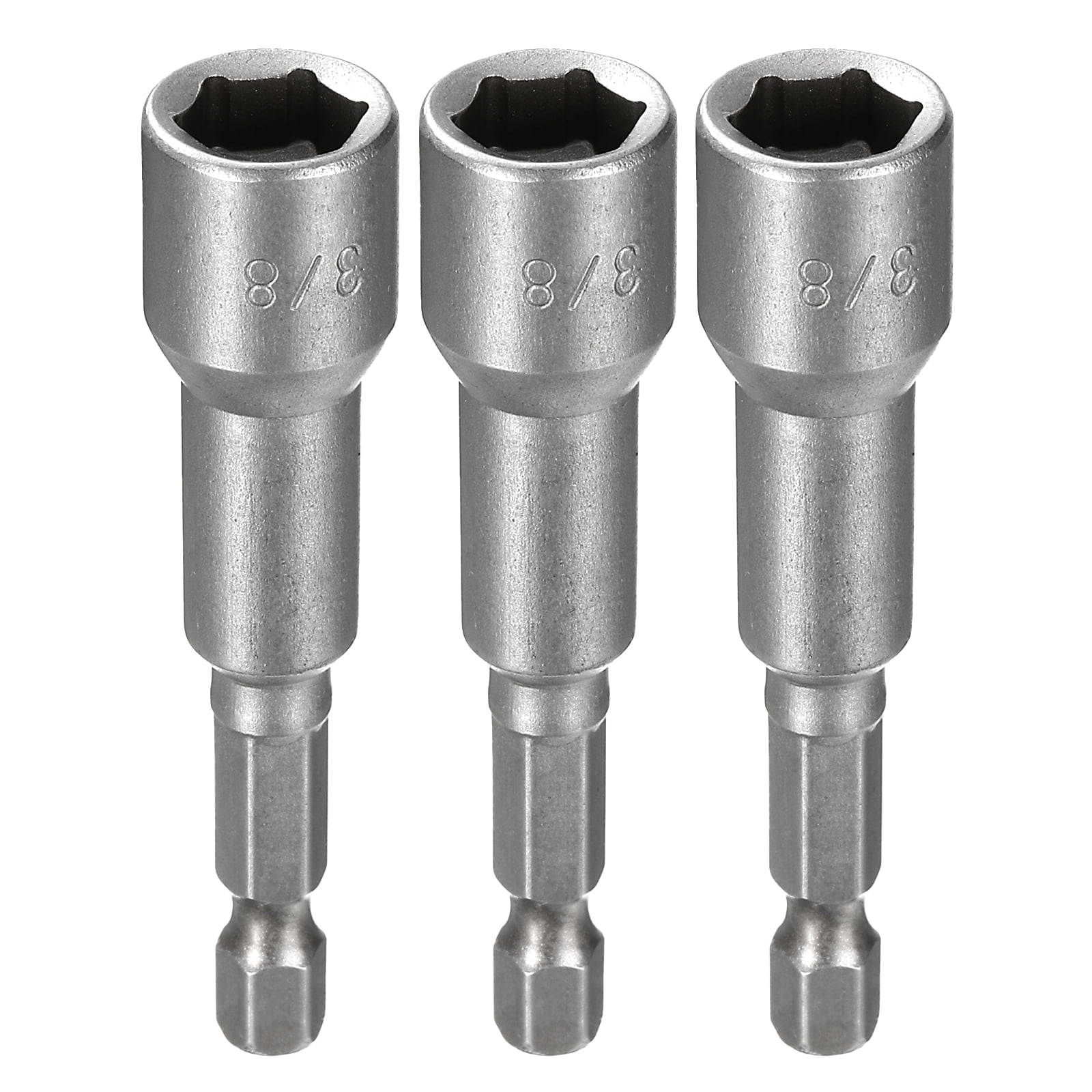 Uxcell 3pcs Hex Nut Driver Drill Bit 3/8" 6-Point Socket 1/4" Hex Shank Nut Setter CR-V Steel Quick-Change Nut for Power Drills Impact Drivers, Silver Tone