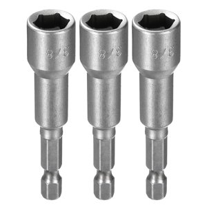Uxcell 3pcs Hex Nut Driver Drill Bit 3/8" 6-Point Socket 1/4" Hex Shank Nut Setter CR-V Steel Quick-Change Nut for Power Drills Impact Drivers, Silver Tone