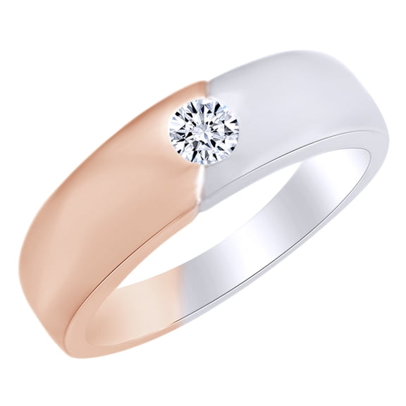 AFFY 0.25 Ct White Natural Diamond Men's Solitaire Band Ring in 14k Rose Gold Ring Size : 4