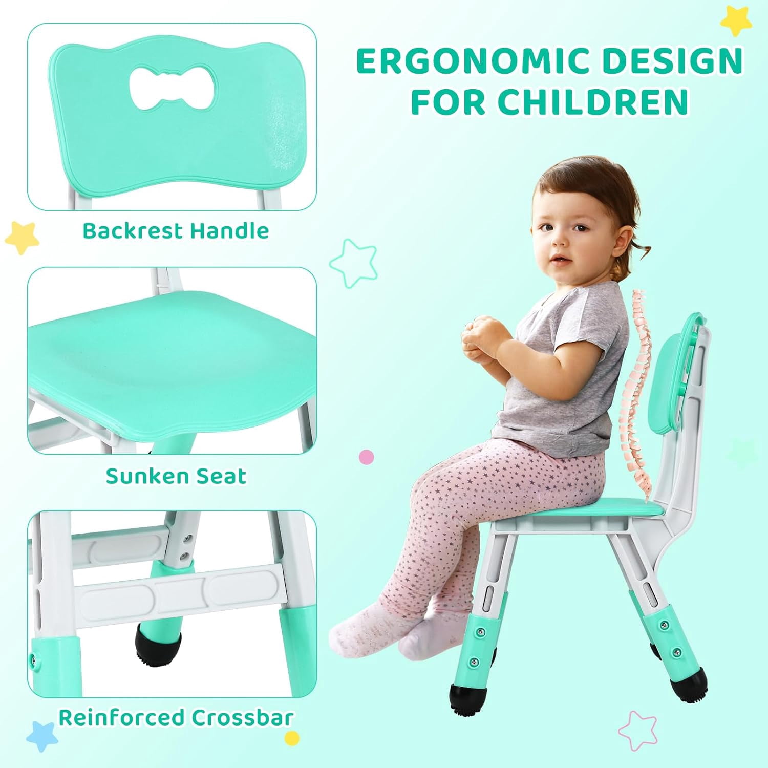 Pirecart Kids Table and Chairs Set Height Adjustable Graffiti Table, Preschool Activity Art & Craft Table and Chairs Set, Green