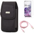 thumbnail image 1 of Screen Protector w Case Belt Clip w 6ft USB-C Cable for Samsung Galaxy S20 Plus - Tempered Glass [Fingerprint Unlock] 3D Curved Edge, Rugged Holster Canvas, Pink Charger Cord fits Galaxy S20 Plus, 1 of 14