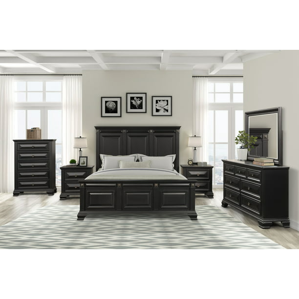 Renova Vintage Black Wood Bedroom Set, Dresser Bedroom Set