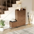 thumbnail image 5 of Historyli Farmhouse Shoe Cabinet with Bench,4 Flip Drawers Storage Shoes Organizer Narrow Hidden Shoe Rack Cabinet for Hallway,Closet,Living,Walnut, 5 of 7