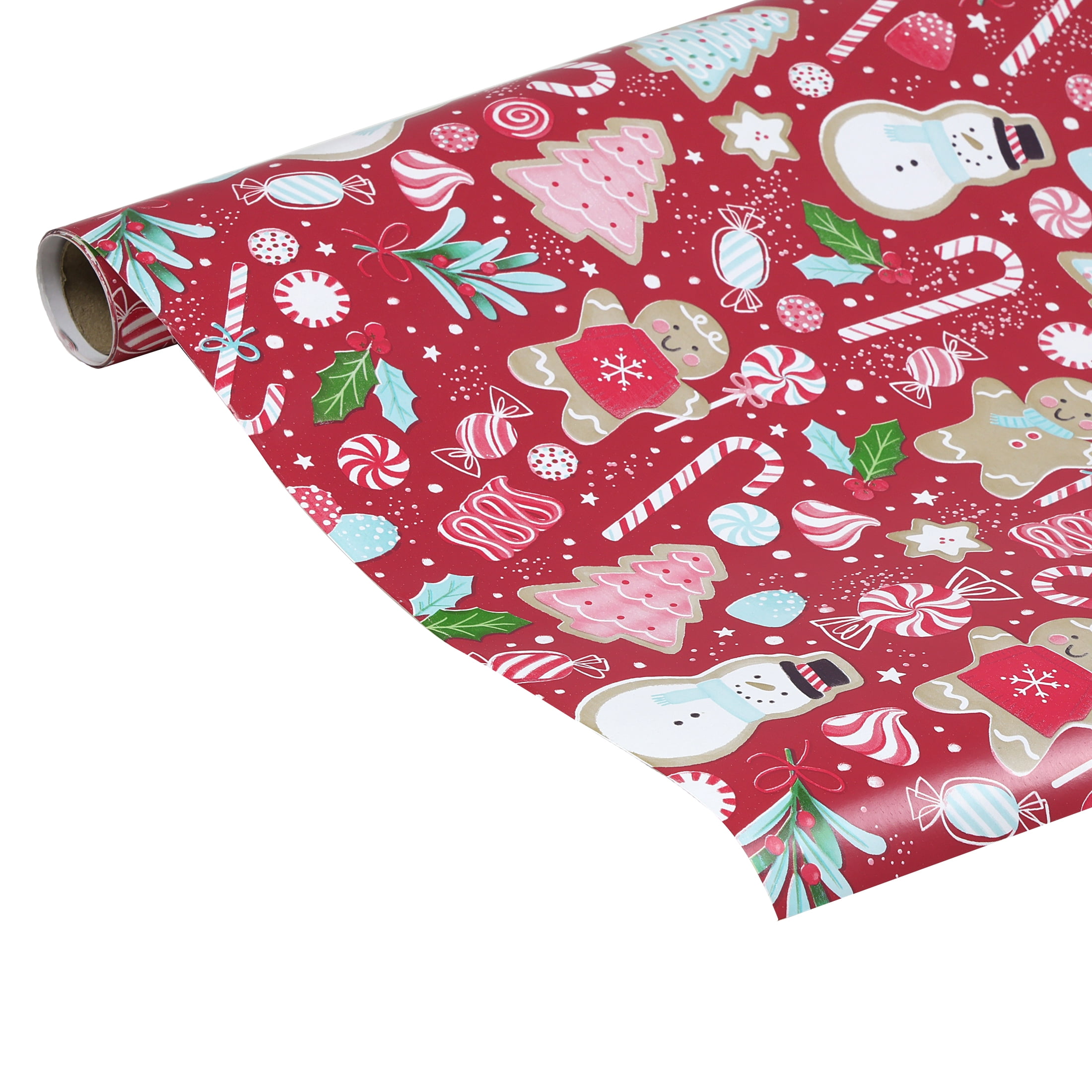 Holiday Time Single Roll Gift Wrap, Pink, Red, White, Green Candies