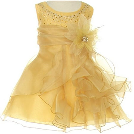 

Baby & Infant Flower Girl Dress with Crystal Organza Cascading Ruffles Gold M CC1101B
