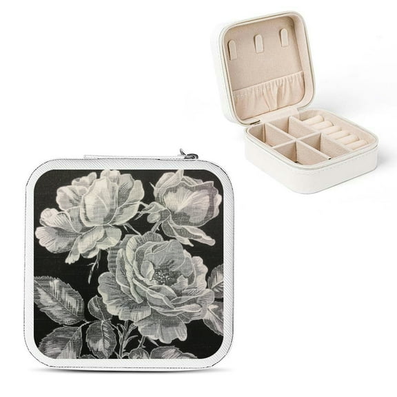 FCXZI Roses Small Jewelry Box for Women Necklace Ring Earring Organizer Travel Case Compact Size Zipper Storage Box Gift White